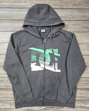 DC Shoes Hoodie Sweatshirt Mens Large Gray Full Zip Dyrdek Skate Logo Top Y2K